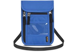 ROOSALANCE Passport Holder for Travel, Neck Pouch Travel Wallet With RFID Blocking, Waterproof Lightweight Passport Wallet for Women and Men (Blue)