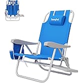 SUNNYFEEL Portable Beach Chair, Lightweight Beach Chair for Adults, Folding Camping Chair with Side Table & Organizer Bag, 3 Position Adjustable, Support 300lbs Heavy Duty, Low Back, Blue