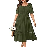 RWJ Women's Plus Size Maxi Dress Short Sleeve Square Neck Flowy A-Line Lace Trim Flutter Party Casual Off Shoulder Dresses