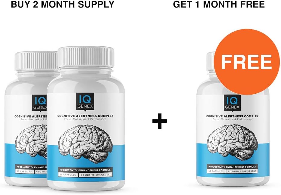 IQ Genex - (Buy2 Get 1 Free) Increase Brain Endurance, Performance & Focus - Clinically Proven (3 Month Supply)