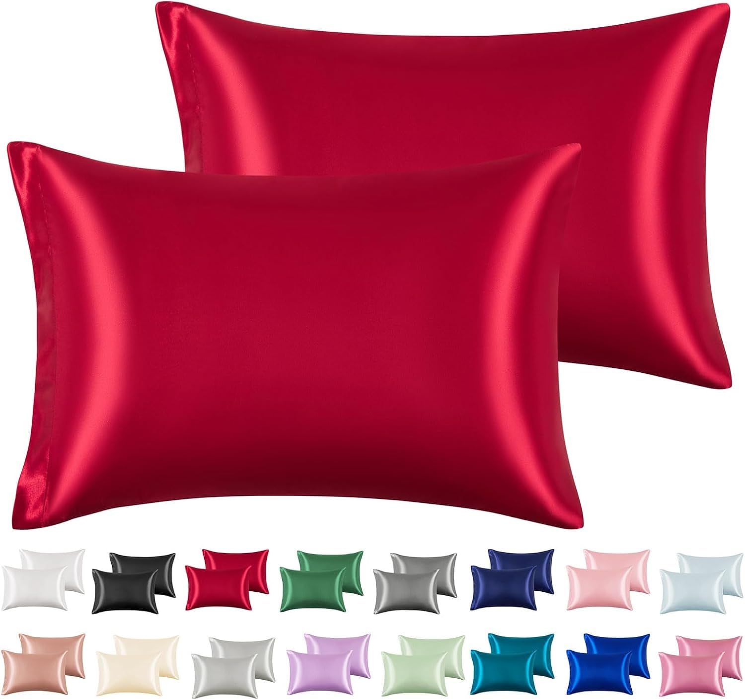 2pc New Queen/Standard Silk~y Satin Pillow Case Multiple Colors (Burgundy, Standard)