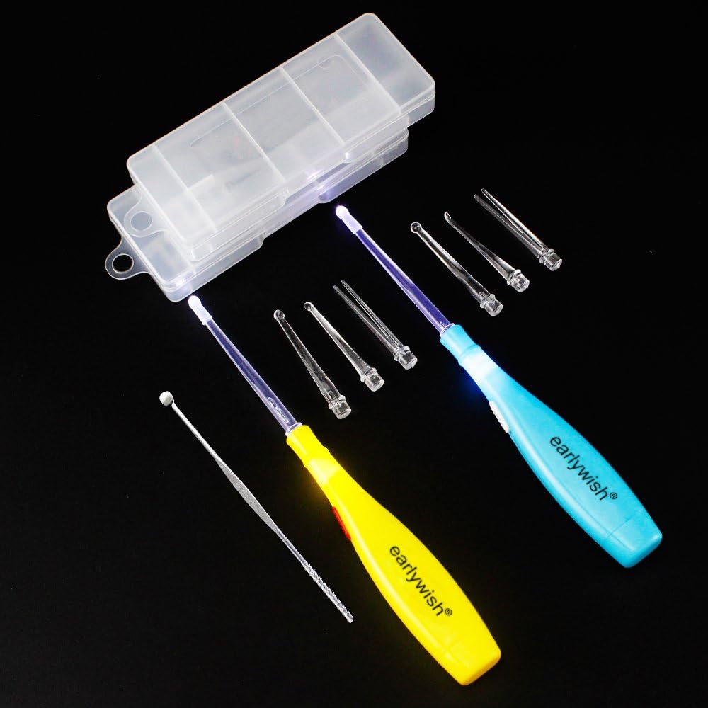 Earlywish Upgraded 6.75" Long Tonsil Stone Remover Tool, 2 Sets for Blue and Yellow 5 attachments Each Set
