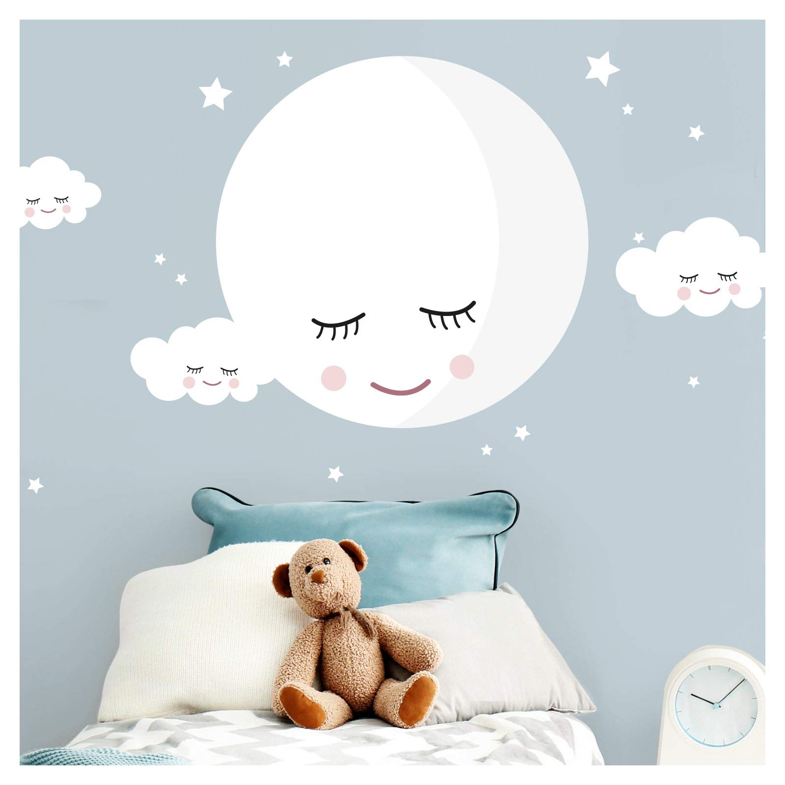 Little Deco DL245 Wall Sticker Moon and Clouds White I M – 69 x 38 cm (W x H) – Wall Tattoo for Baby Girl or Boy Room