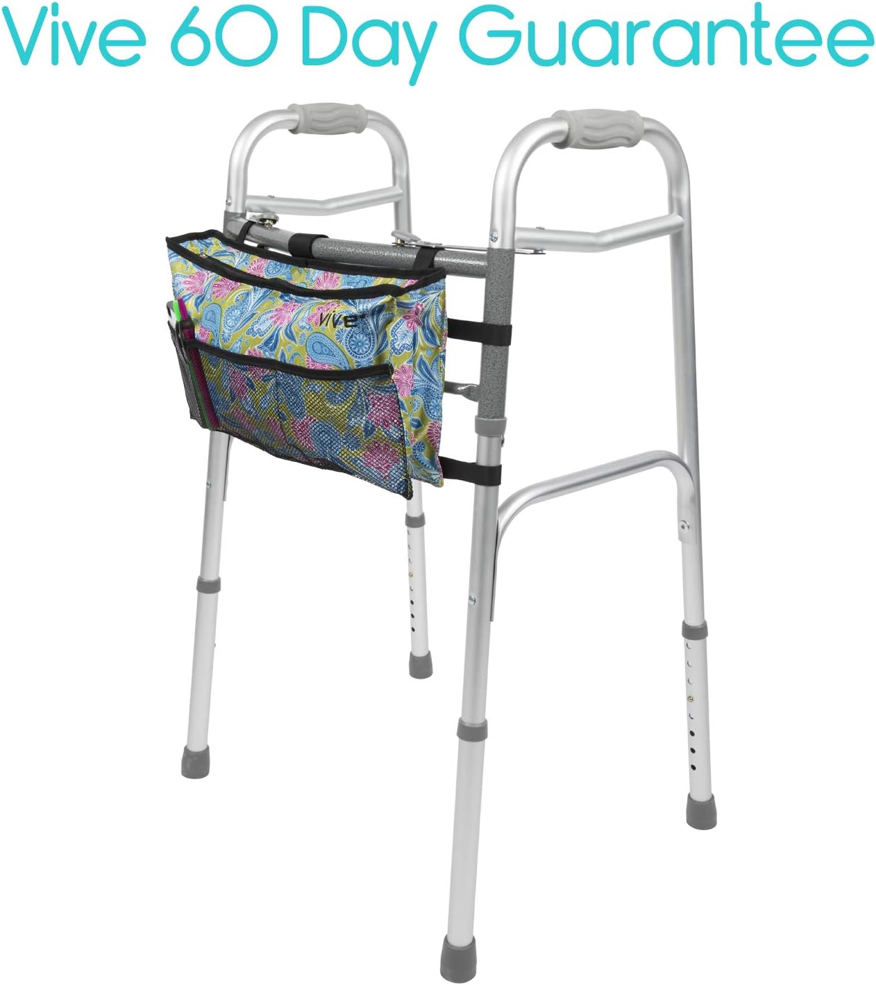 Vive Walker Bag - Water Resistant Accessory Basket Provides Hands Free Storage for Folding Walkers - Attachment Fits Wide and Narrow Styles - Tote Caddy Pouch for Elderly, Seniors, Handicap, Disabled: Health & Personal Care