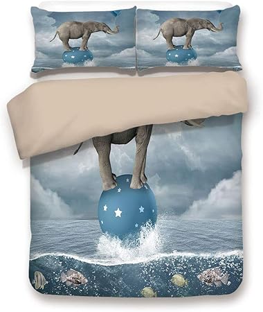 Set Copripiumino Eccentrico Decoro Elefante Con Palloncini Su Pesce Di Mare Fantastico Circo Equilibrio Animale Decorativo Surreale Blu Bianco Grigio Decorativo 3 Pezzi Di Biancheria Da Letto Set Amazon It Casa E Cucina