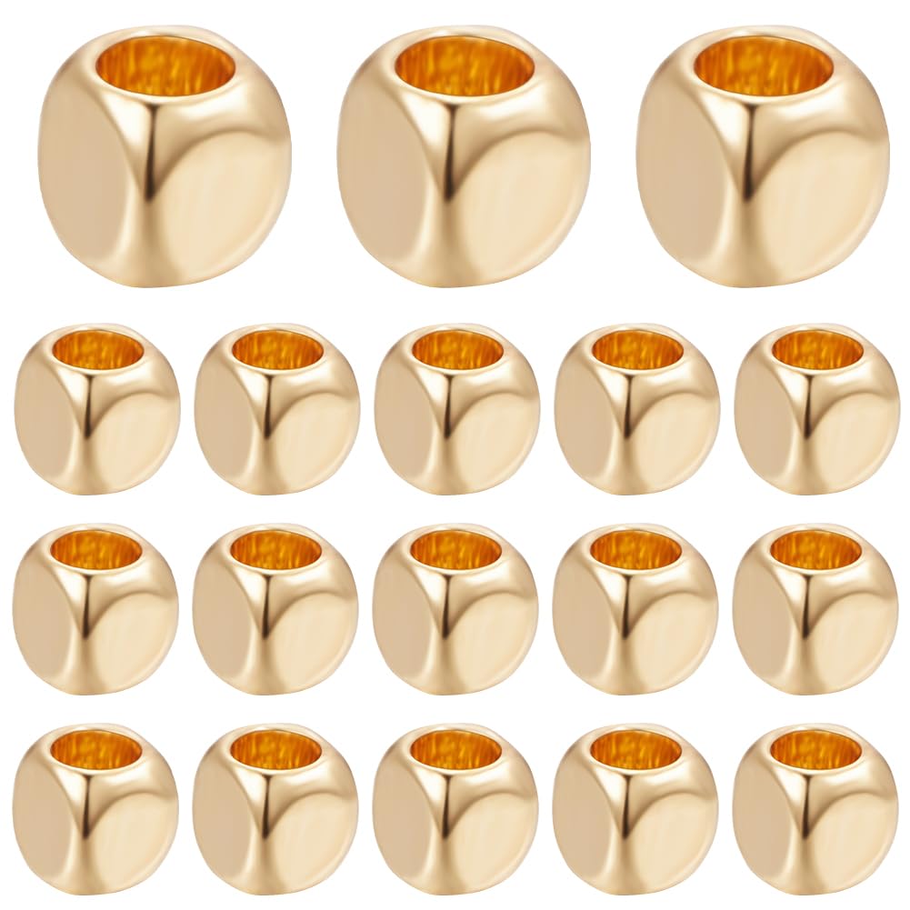 Beebeecraft 1 Box 300Pcs Golden Cube Beads 18K Gold Plated Brass Column Bead Spacers Loose Beads for DIY Bracelet Earring Necklace Jewelry Making Hole: 1.2mm