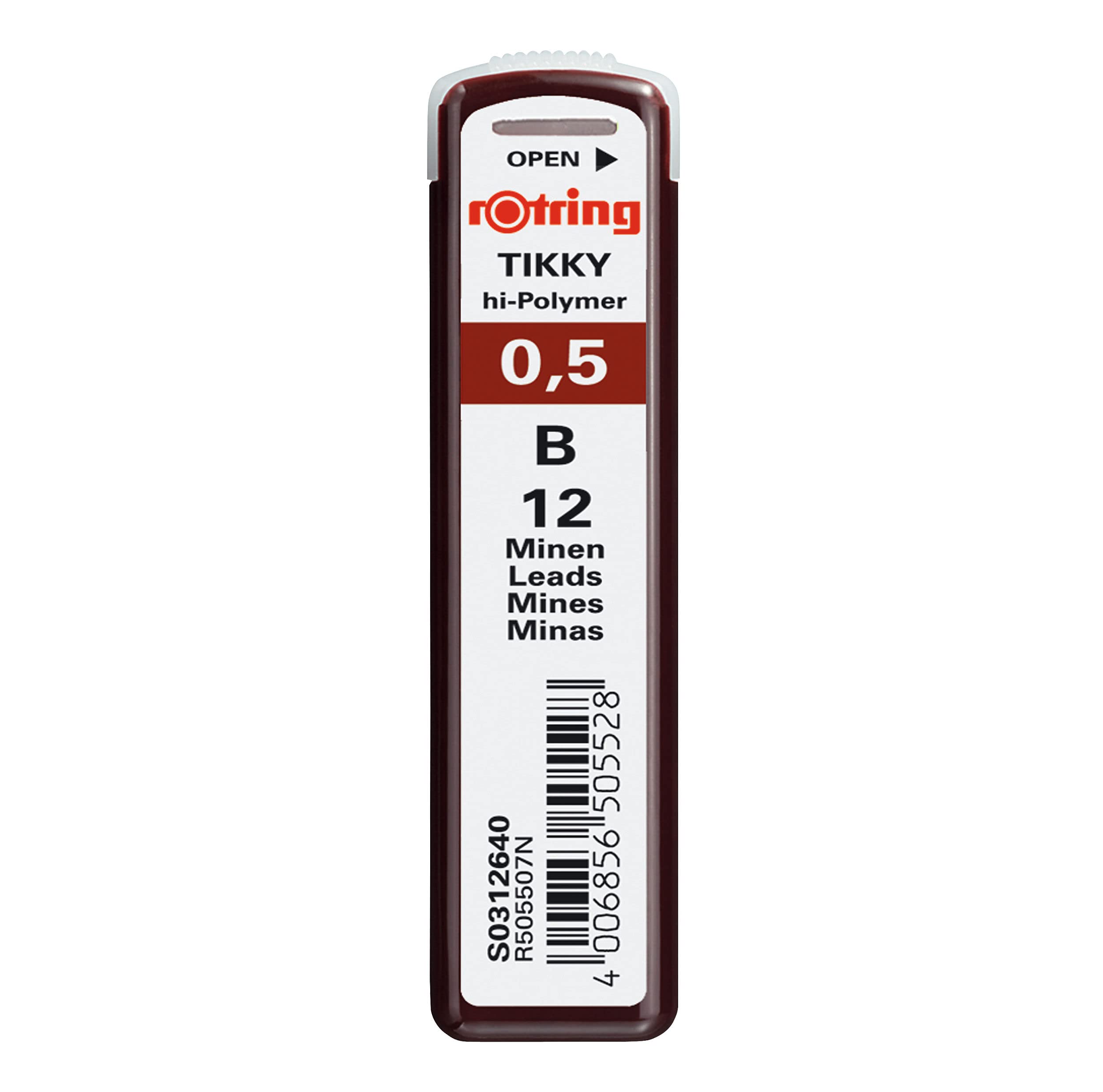 Rotring Lead Refills Hi-Polymer for Fine Mechanical Pencils, 0.50 mm, B