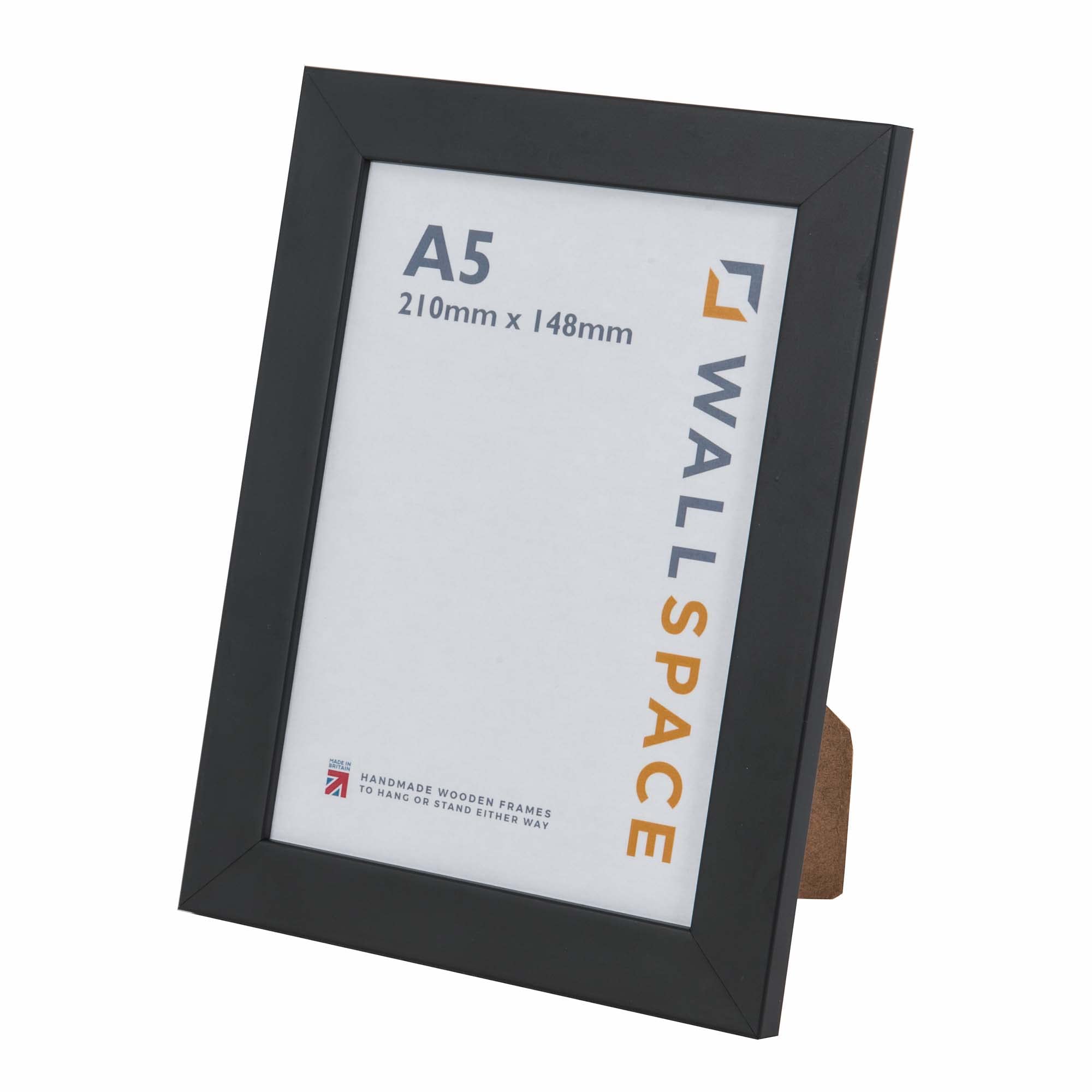 Wall Space A5 Black Picture Frame | Black A5 Photo Frame | 210x148mm | 210 x 148mm | 21.0x14.8cm | Solid Wood Wooden with Real Glass | Handmade in UK