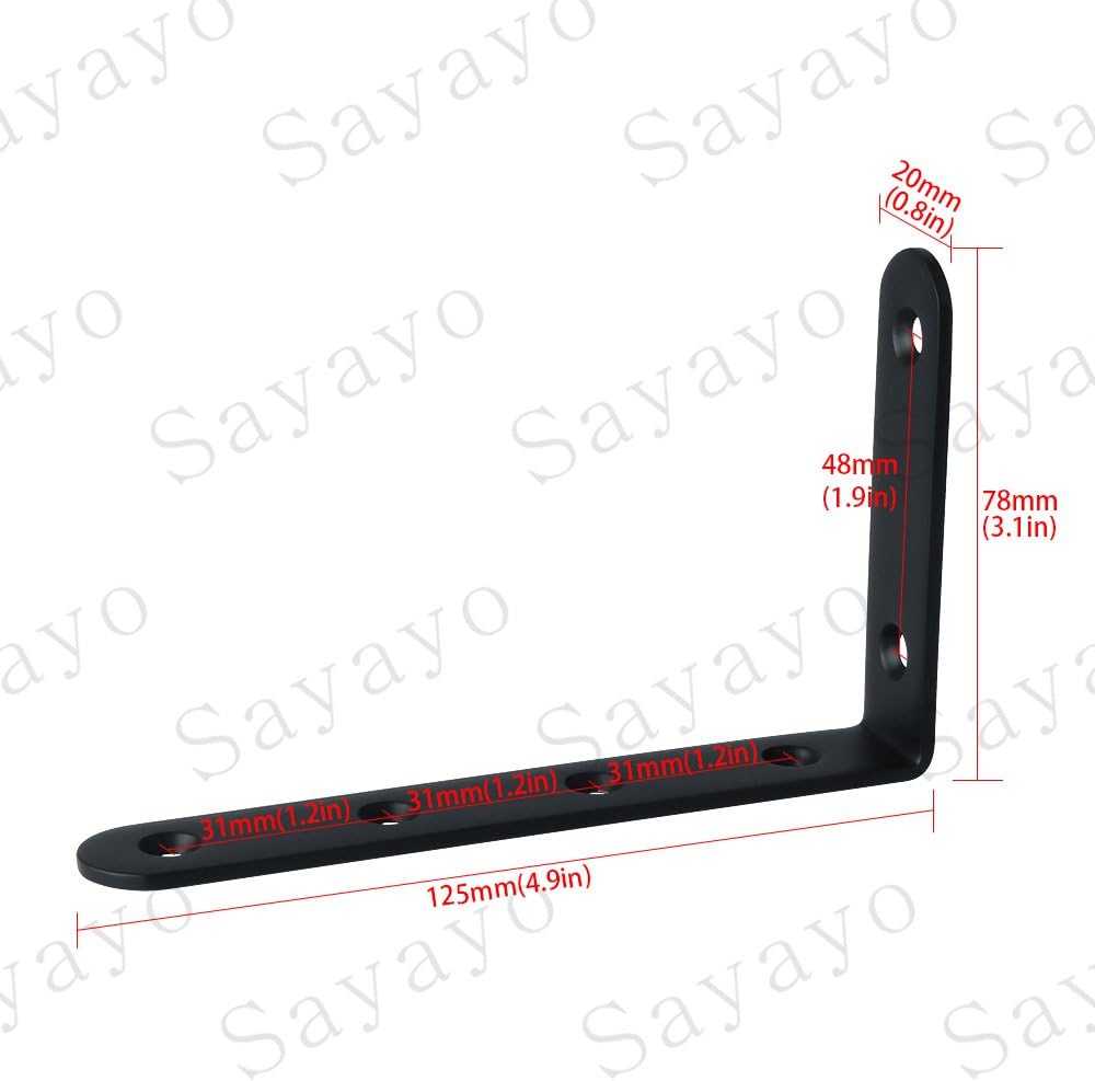 Sayayo Shelf Bracket Corner Brace Angle Bracket Shelf Support Wall Hanging 5x3 Inch, Stainless Steel Matte Black Finished, 8 Pcs, EJ5207B-8P - Image 4