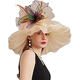 RZTA Women's Kentucky Derby Church Dress Hat Wide Brim Leaf Flower Bridal Shower Hat