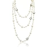 Srazeyo Multi-Layer Pearl Flower Necklace, Fashionable and Versatile Black and White Small Flower Decoration Long Chain, Elegant and Refined Ladies' Collarbone Chain