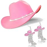 Aswitnove Cowboy Hat Rhinestone Cowgirl Boots Earrings Set Western Earring Felt Fedora Jazz Hat Rodeo Outfit for Women Size M