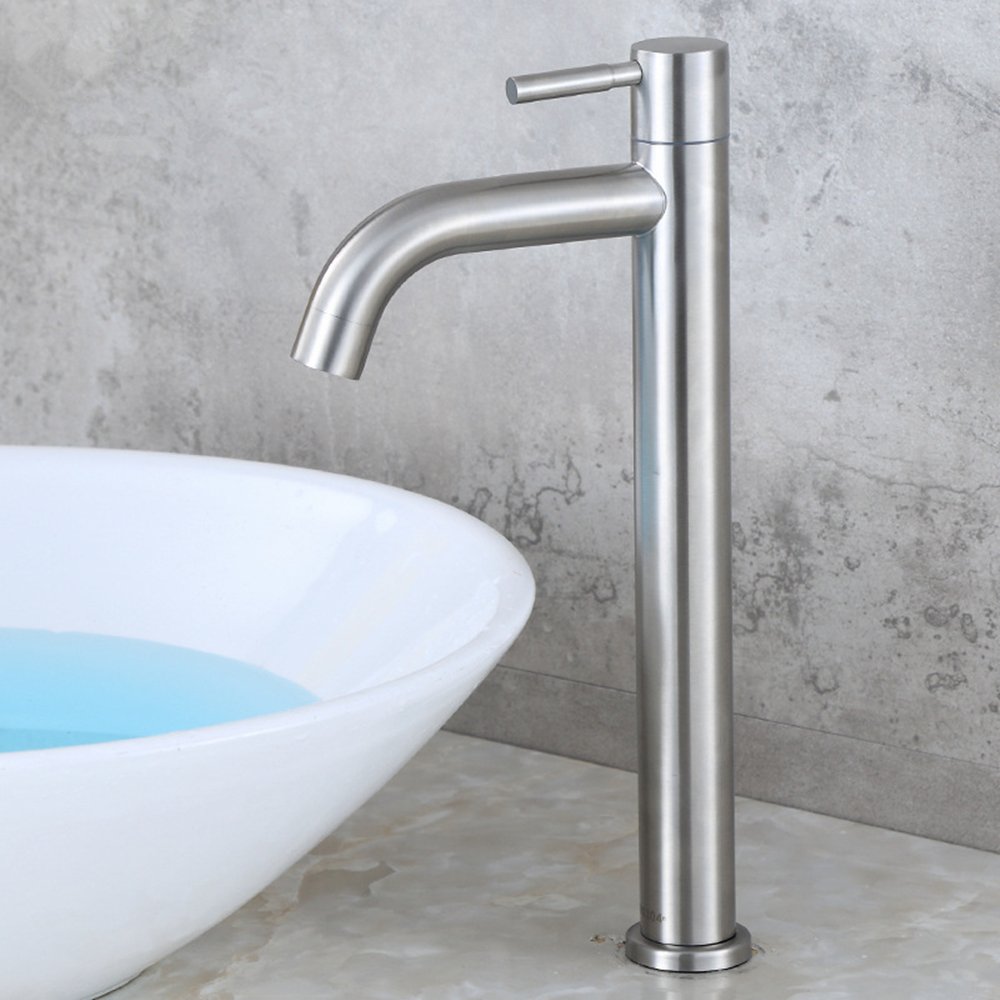 Rubinetto Lavabo Solo Acqua Fredda - Acciaio Inox Spazzolato Con Tubo 50 Cm, Design A Pressione - Foto 8