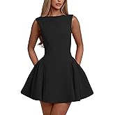 YMDUCH Women's Summer Sleeveless Crew Neck Backless A-line Mini Party Prom Dress