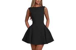 YMDUCH Women's Summer Sleeveless Crew Neck Backless A-line Mini Party Prom Dress