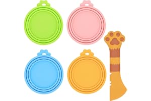 IVIA PET Food Can Spoon & Lids, One Multi-Functional Opener Spatula, 4 PCS BPA Free Silicone Universal Can Covers, Cute Paw Shape Spoon for Cat Dog Wet Food (Orange)