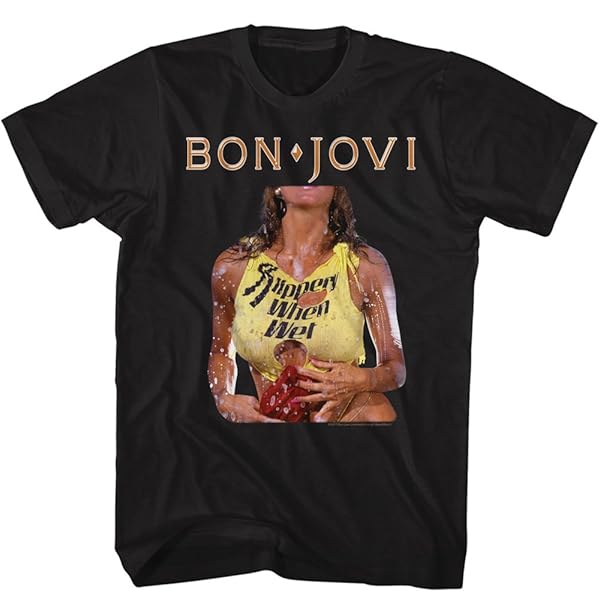 Amazon.com: Bon Jovi T-Shirt Slippery When Wet Album Black Tee