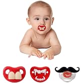 ROBBEAR Funny Baby Pacifier, Cute Mustache Binkies, Fake Big Teeth Binky Bucktooth Halloween Pacifiers for Babies 0-36 Months, Silicone Nipple Baby Binkies, BPA-Free, Gift for Infants