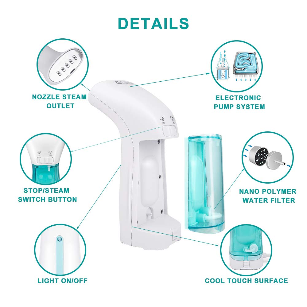 bedee Clothes Steamer, Handheld Steamer for Clothes, Portable Garment Steamer Travel Iron Wrinkle Remover - Mini Size, 25s Fast Heat-up, Auto-Off, Lightweight for Travel, Home and Office