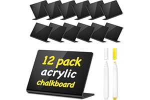 PigPotParty Small Black Acrylic Food Signs for Outdoor Party Buffet, 12 Pcs 4"x3", Glossy Black, Reusable, Durable and Stable Small Chalkboard Labels, Table Name Tags, Include 2 Liquid Chalk Markers