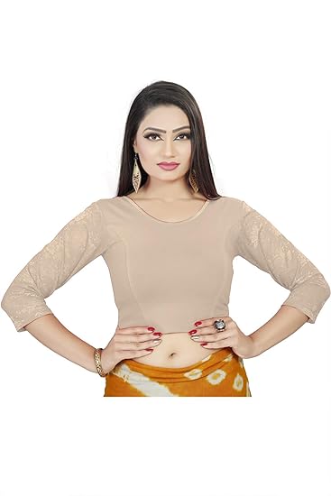 Womens Cotton Lycra Strechable Readymade 3/4 Sleeve Ladies Designer Saree Blouses
