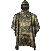 GRVCN Military Rain Poncho, Camouflage Raincoat Outdoor Waterproof Lightweight