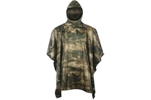 GRVCN Military Rain Poncho, Camouflage Raincoat Outdoor Waterproof Lightweight