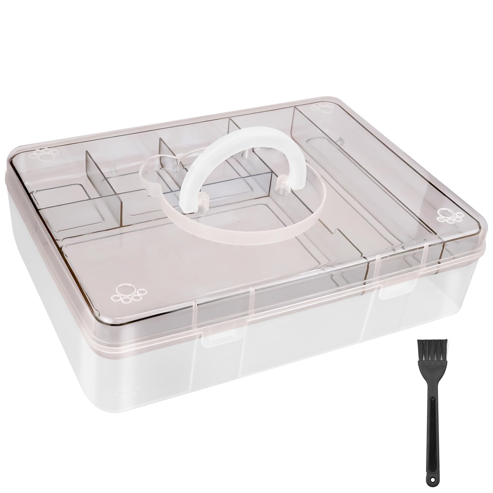 Craft Storage Box Clear Craft Stackable Large Sewing Box with 7 Compartment Tray Large Capacity for Medications, Sewing Supplies, Stationery- Space-Saving Design for Home & Office - Light Brown