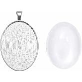 Julie Wang 10 Sets Silver Assorted Oval Setting Bezel Tray Pendant Blanks With Glass Cabochon 40x30mm