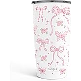 SANDJEST Bow Tumbler 20oz, Stainless Steel Travel Cup with Lid, Insulated Coffee Mug, Bow Gifts for Women Girls Friends Sisters on Birthday Christmas (White)