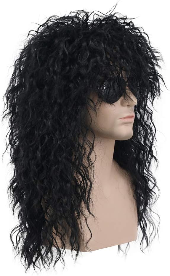karlery 70s 80s Rocker Metal Mullet Wig Mens Long Curly Black Party Halloween Costume Anime Wig, 22.5 inches - Image 4