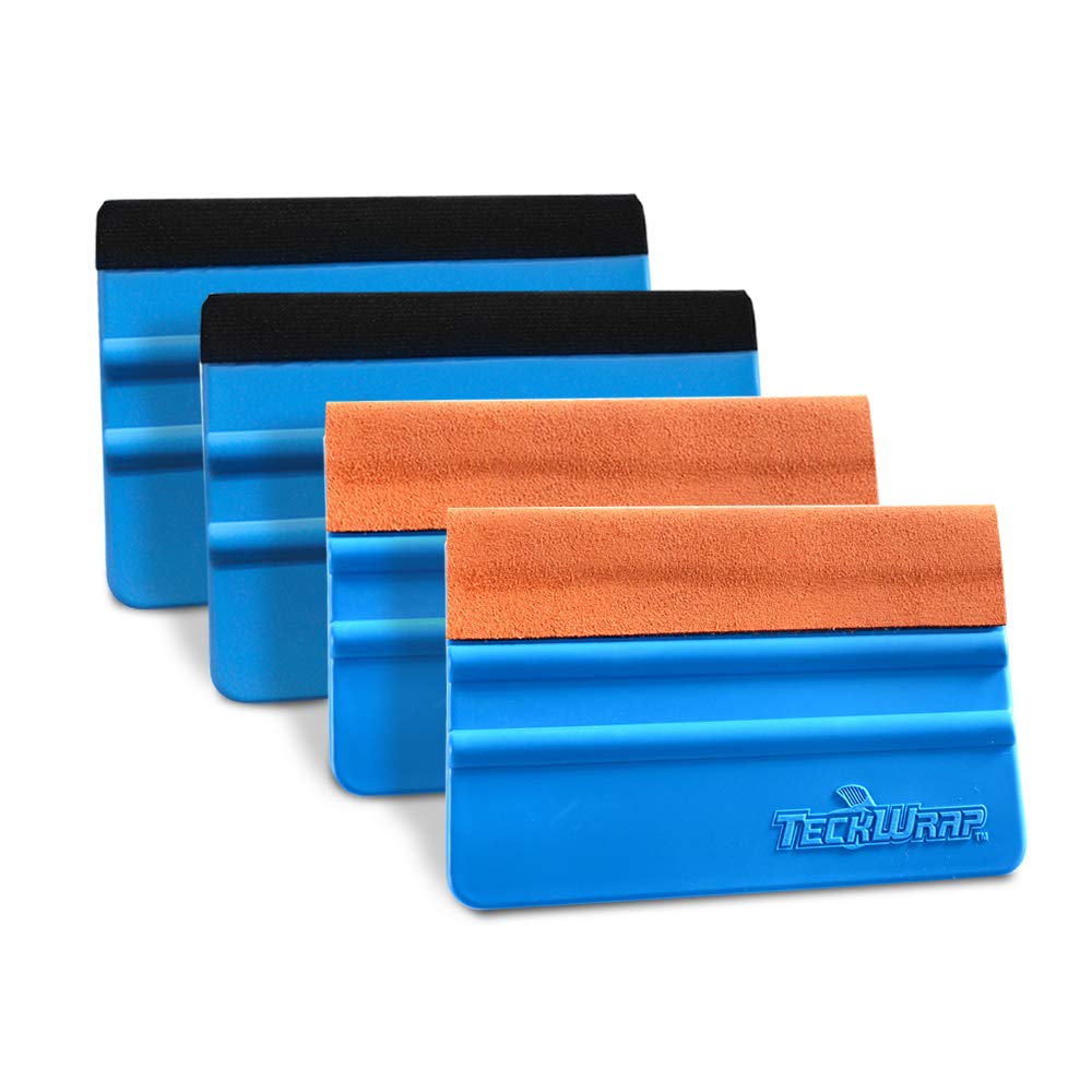 TECKWRAP Black & Orange Felt Edge Decal Squeegee 4 Inch Wrapping Scraper Squeegee Tool for Car Vehicle Window Film Vinyl 2 Pairs