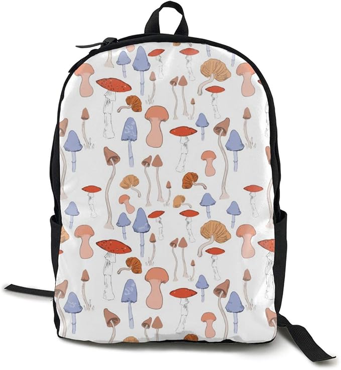Mushroom Plants Printed Rucksack with Side Pockets, Travel Hiking
