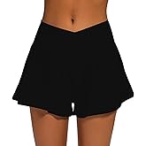 ZKIEYS Womens Crossover Athletic Shorts Wide Waistband Flowy Tennis Sports Skorts with Pockets