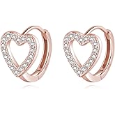 SLUYNZ Sterling Silver Love Heart Huggie Earrings for Women Teens CZ Love Heart Hoop Earrings for Valentines Day