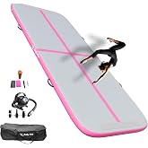 Inflatable Gymnastics Mat 6.6ft/10ft Air Tumble Track Training Mat 4/8 inches Thick Tumbling mat with Electric Pump for Home Use/Tumble/Gym/Training/Cheerleading/Water/Yoga