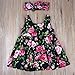 GRNSHTS Baby Girls Flower Print Buttons Ruffles Dress with Headband (Black, 6-12 Months)