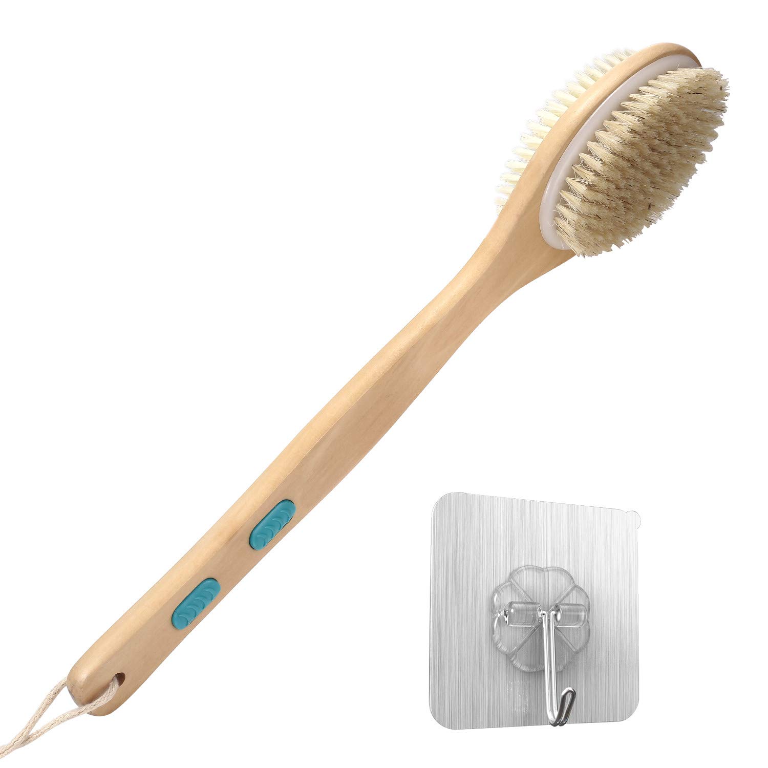 Shower Brush with Soft and Stiff Bristles, for Exfoliating Skin and A Soft Scrub, Double-sided Brush Head for Wet or Dry Brushing, Specially Long Wooden Handle Cleans the Body Easily : Beauty