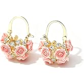 RITIM Rose Earrings for Women Dainty Pink Hoop Earrings, Hypoallergenic Cubic Zirconia Flower Earrings, Nickel Free &amp; Lightweight, Romantic Rose Jewelry Gift