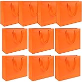 Welecom 20 Pcs Orange Paper Gift Bag Wide Handle Cardstock Paper Bags All-Occasion Paper Bags Heavy Duty Shopping Bags Reusable Business Bag Paper Gift Bags Take Out Bags with Tissue,11.8"*3.9"*9.84"