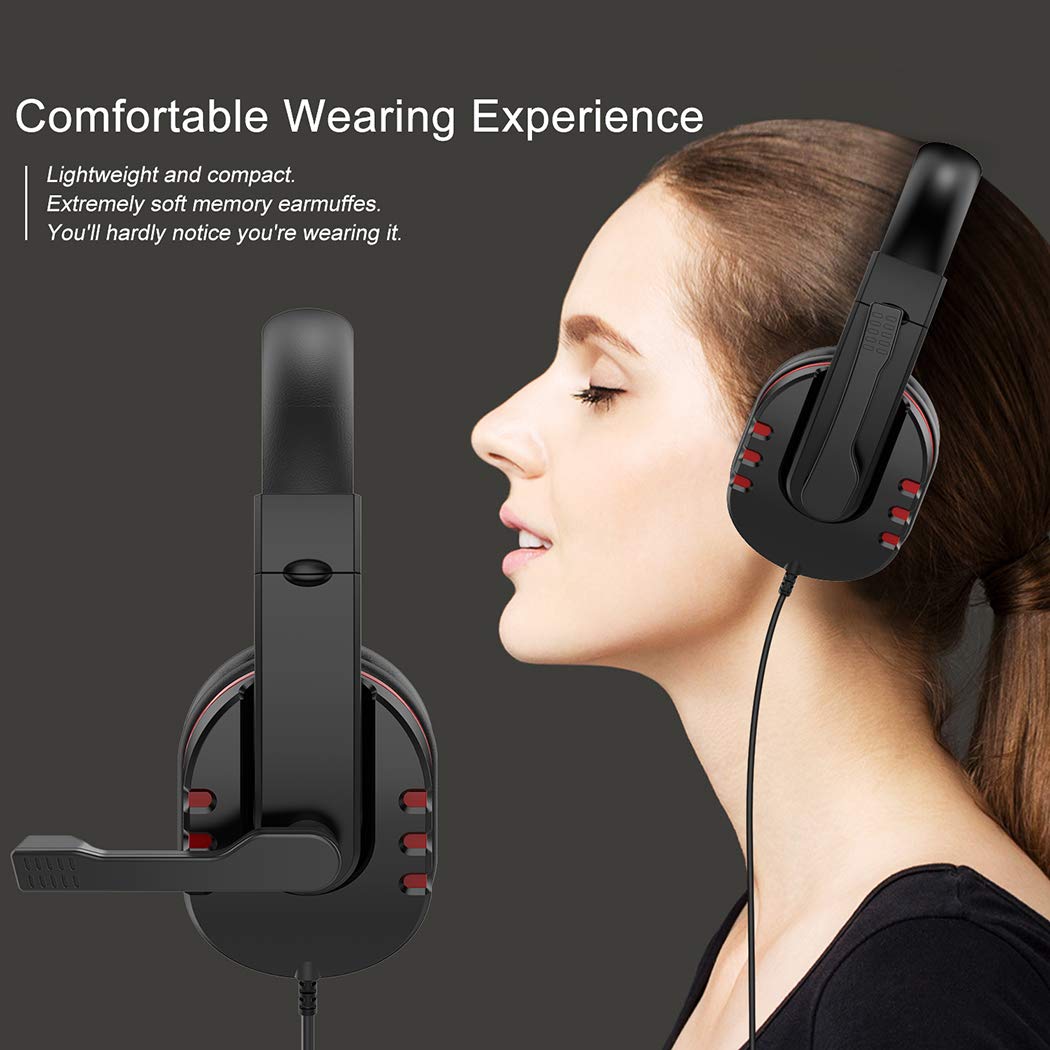 Gaming Headset LeftCafe Over-Ear Gaming Headphones 3.5mm Stereo Headband Headsets with Bass Surround Noise Canceling Microphone & Volume Control for PC Laptop Smartphone