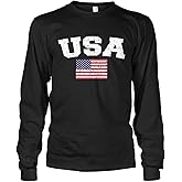 Cybertela Men's Faded Distressed USA American Flag Long Sleeve T-Shirt