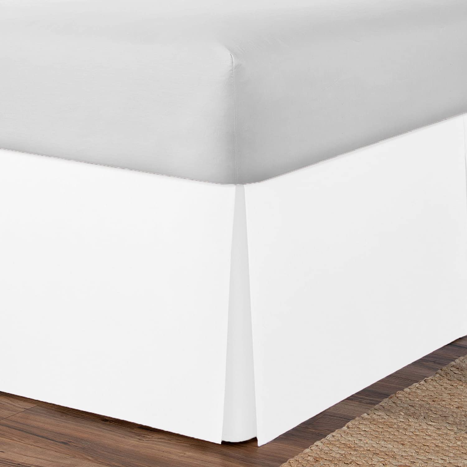 AmigoZone Plain Cotton Percale Platform Base Valance Pleated (White, Double)