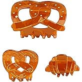 Frinnovan, 3 Pack Bread Hair Claw Clips Funny Food Pretzel Shaped Jaw Clip Cute Small Croissant Claws Barrettes for Women 3 Styles Brown