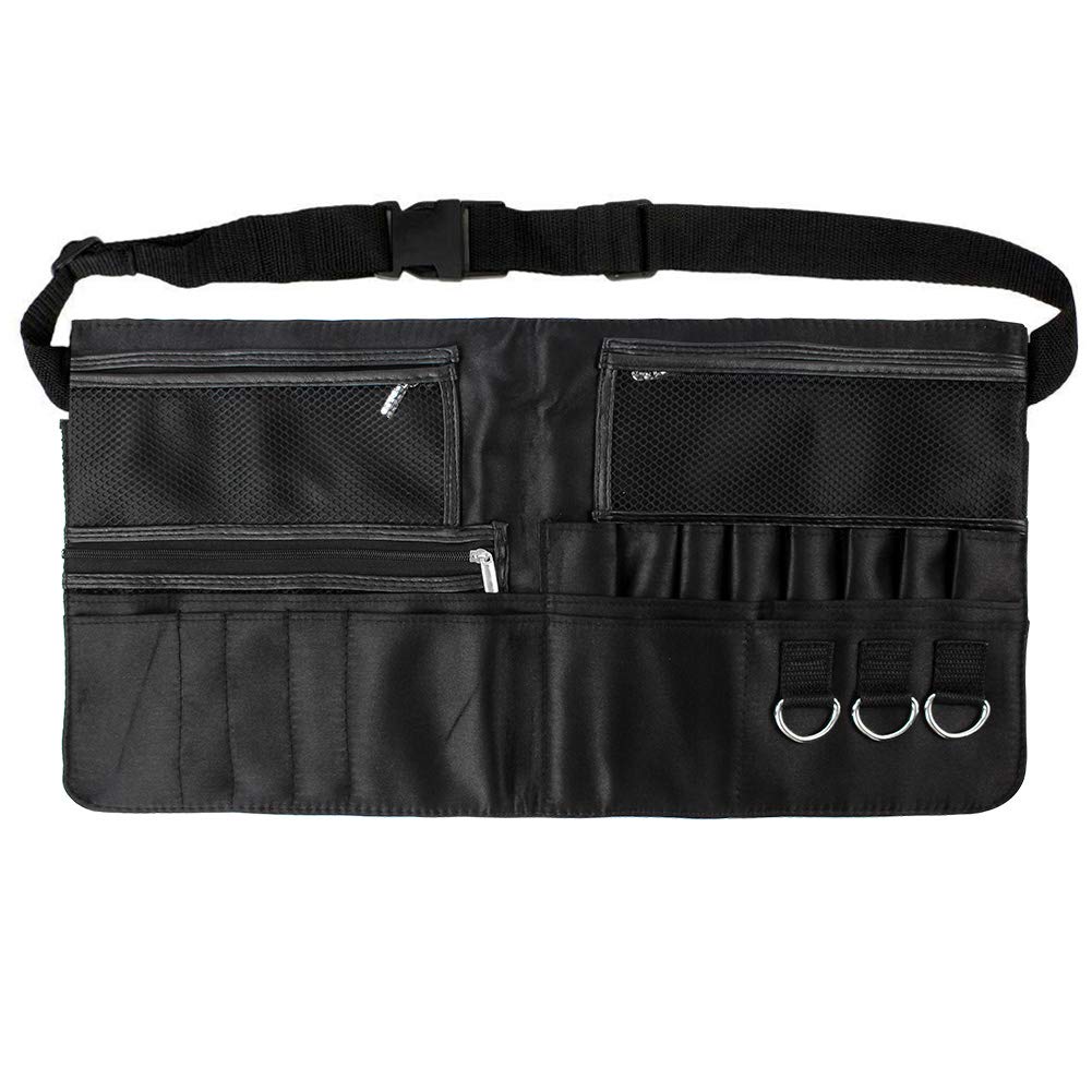 Makeup Apron - LALATECH Professional Zipper Makeup Artist Apron - Cosmetic Portable Makeup Brush Bag with Artist Belt Strap for Women, Black