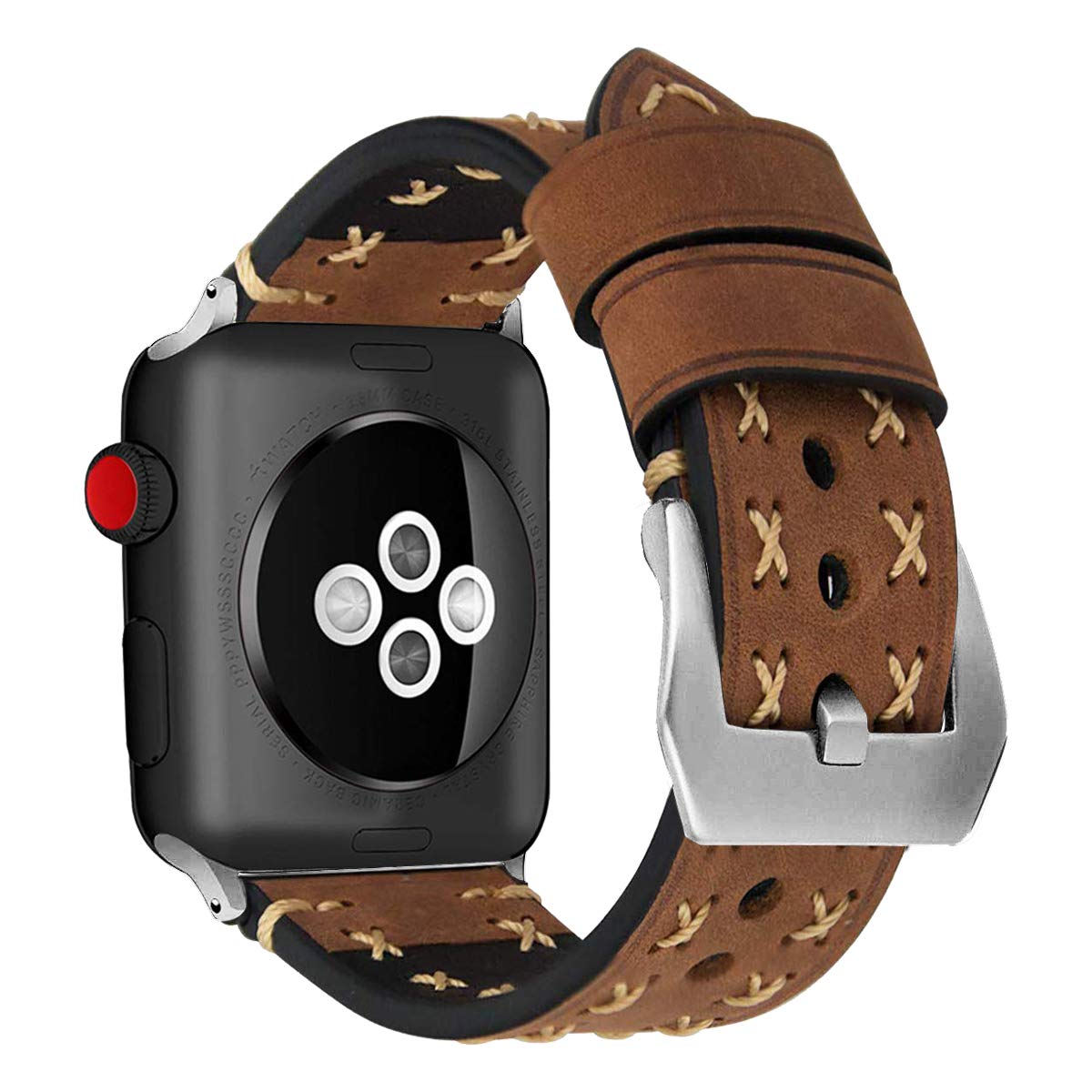 MroTech Brown Leather Strap compatible for iWatch 42mm Series 3 2 1 Series 4 44mm Watch Band Vintage Watchband Replacement Strap for iWatch 4 3 2 1 all versions 42 mm 44 mm (Brown)