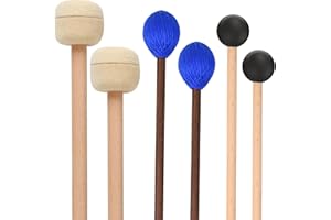 EVERMARKET 3 Pairs Blue Hard Yarn Head Keyboard Marimba Mallets,Black Rubber Bell Mallets,Felt Head Timpani Mallet,Bass Drum Stick Glockenspiel Sticks Xylophone Mallet with Wood Handles for Percussion Instrument