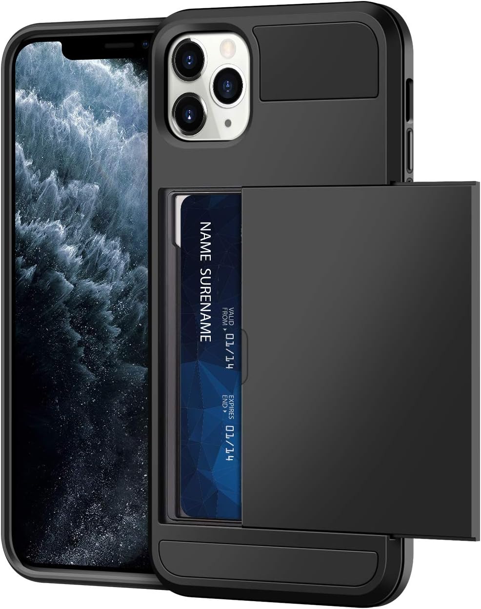 Vunake Case for iPhone 11 Pro Case Wallet Case Card Slot Armor Shockproof Case iPhone 11 Pro Card Holder Rubber Bumper Protective Cover Credit Card Case for iPhone 11 Pro 5.8 Inch 2019, Black