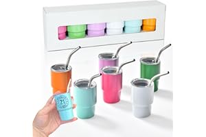 CUPITUP 3oz Mini Tumbler Shot Glass With Straw and Lid, Set Of 6 Mixed Colors Stainless Steel Blank Sublimation Mini Shot Glass Tumblers 3oz for Wedding Birthday Bachelorette Party Favors