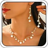 ACEDRE Pearl Jewelry Set Gold Wedding Prom Costume Necklace and Earrings Sets for Women